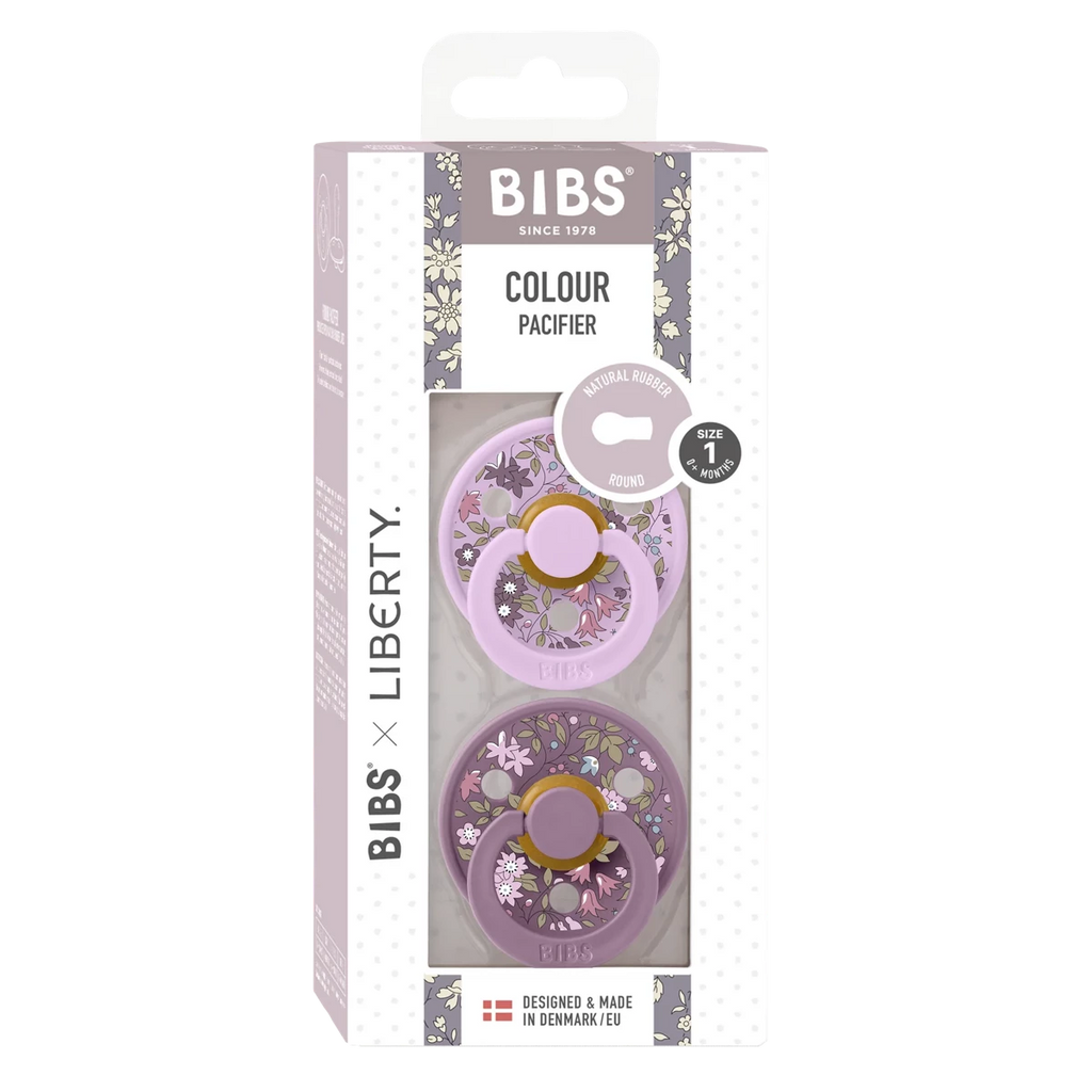 BIBS | Liberty | 2 Pack | Pacifier | Size 1 | Violet Sky Mix | Boxed View | ChocoLoons