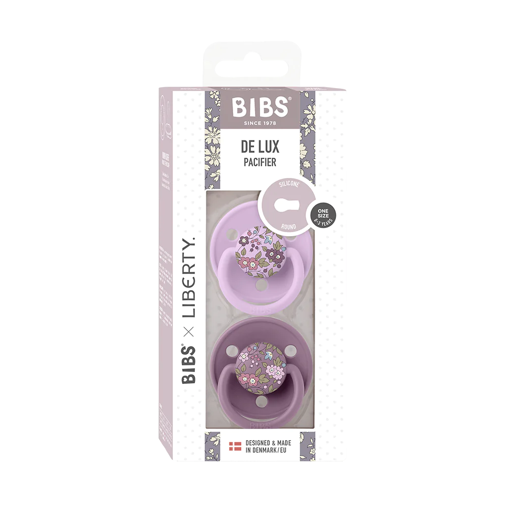 BIBS X Liberty | One Size | 2 Pack | Mauve Mix | Pacifiers | Boxed View | ChocoLoons