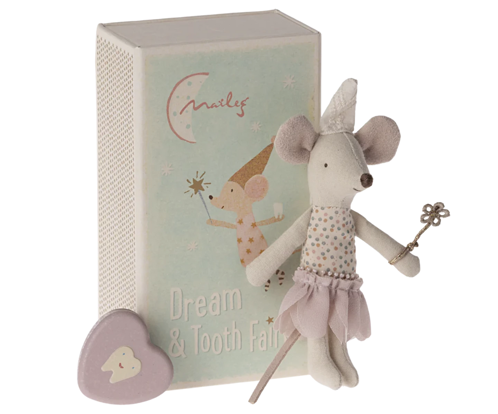 Maileg | Tooth Fairy Mouse | Little Sister Mouse In Matchbox | Mouse Standing Infront of Box | Tooth Box | ChocoLoons