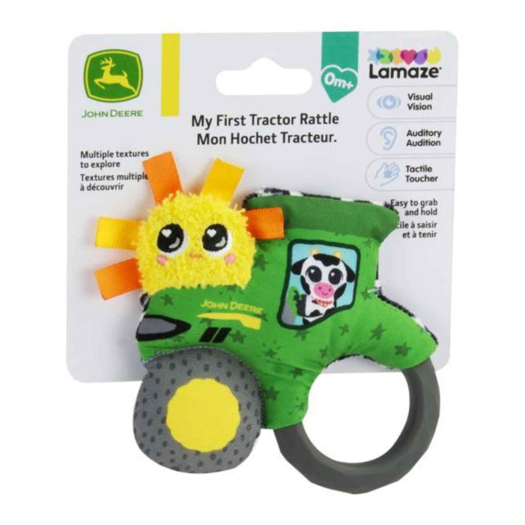 Lamaze John Deere My First Tractor Baby Rattle on display card