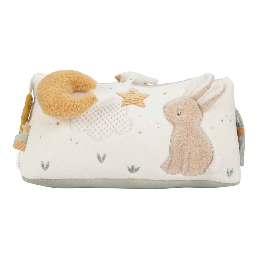 Baby activity triangle with a soft texture and bunny design on a white background