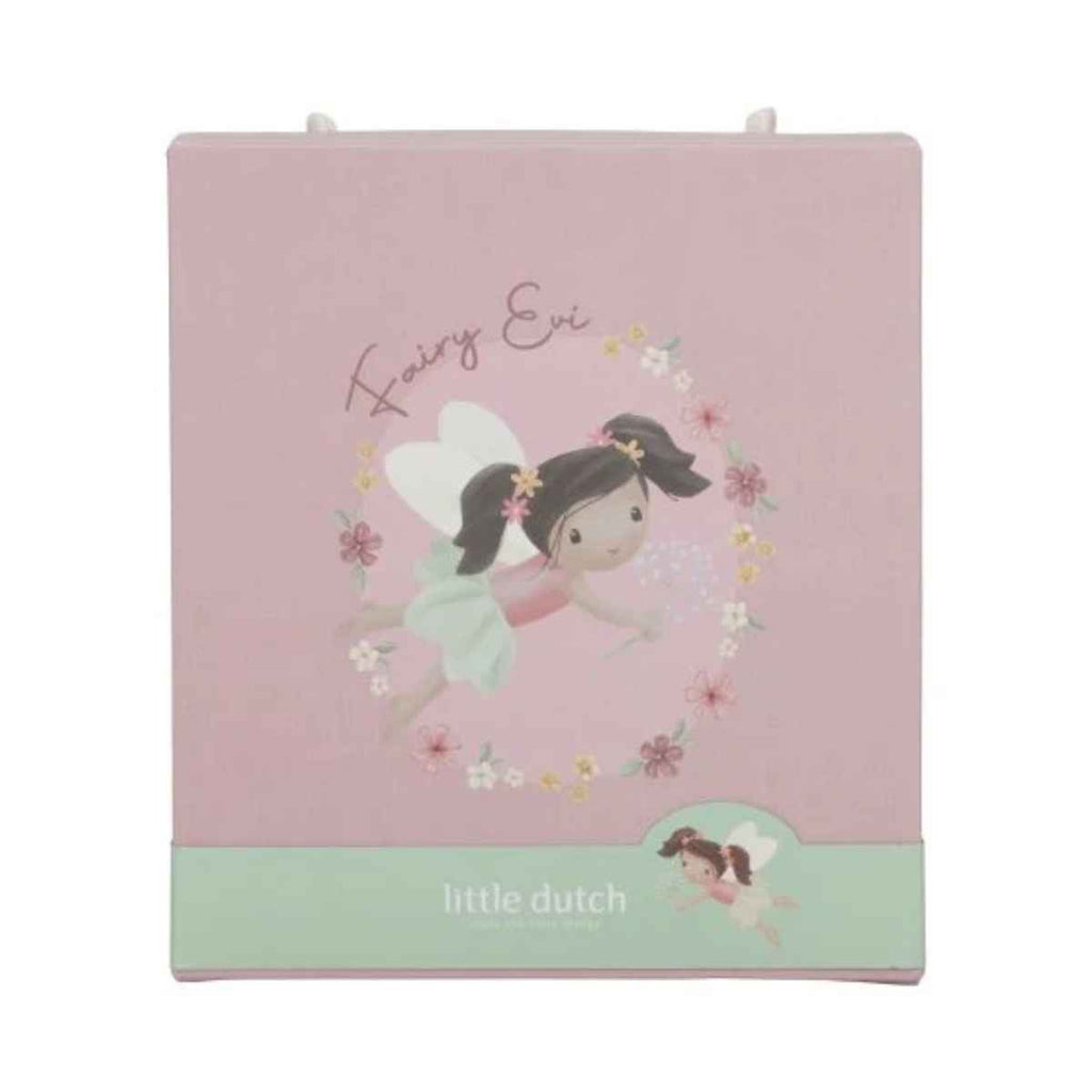 Product packaging with a fairy illustration and 'little dutch' branding on a pink background