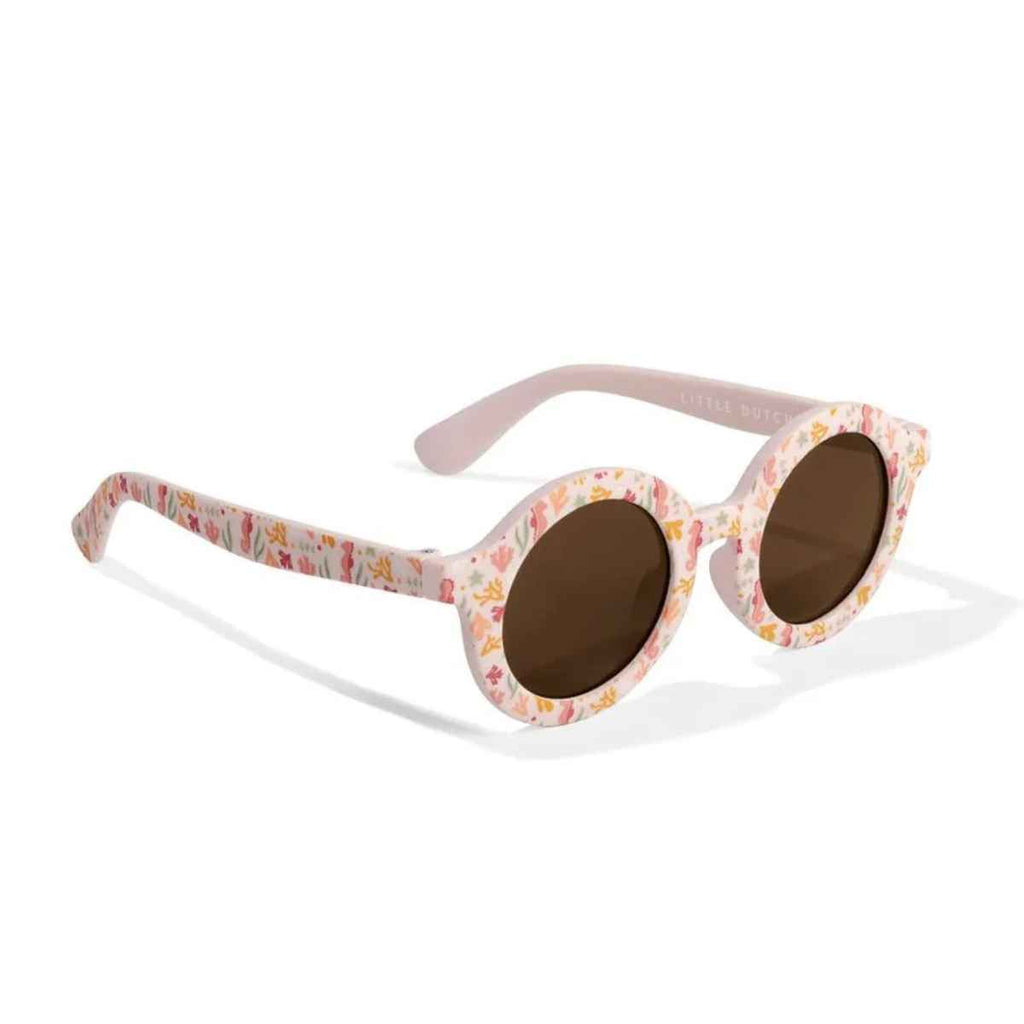 Sunglasses with a pink floral frame opened up