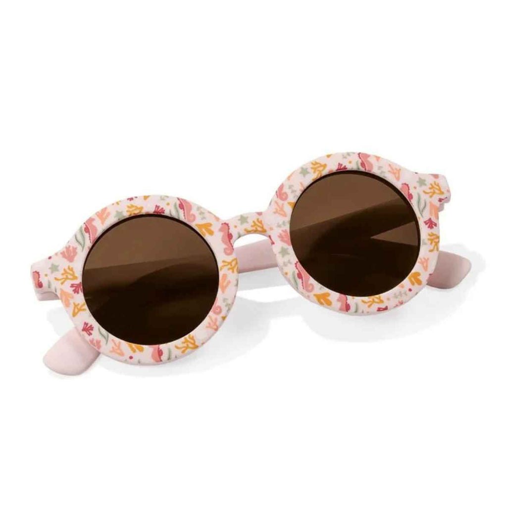 Floral sunglasses with dark lenses on a white background