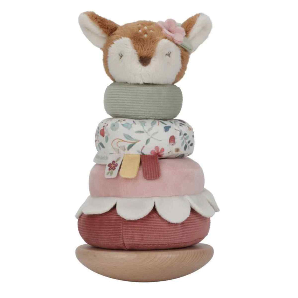 Stackable soft toy with deer design on a white background