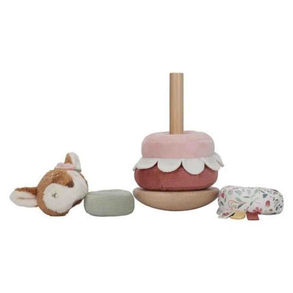 Soft rocking ring stacker pieces on a white background.