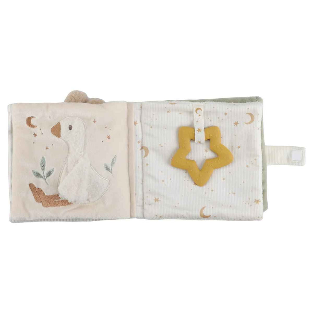 Soft activity book with a goose and a star shaped teether.