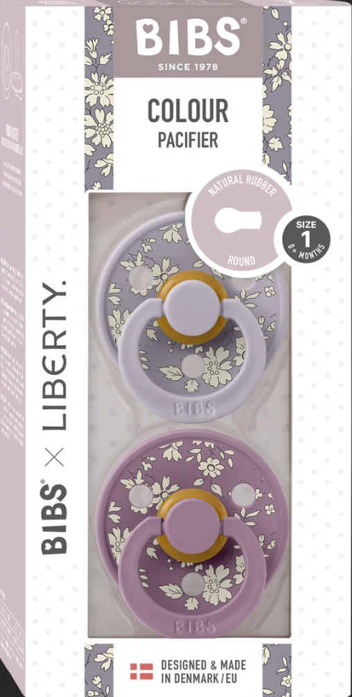 BIBS X Liberty | Pacifiers | 2 Pack | Fossil Grey Mix | Size 1 | Boxed View | ChocoLoons