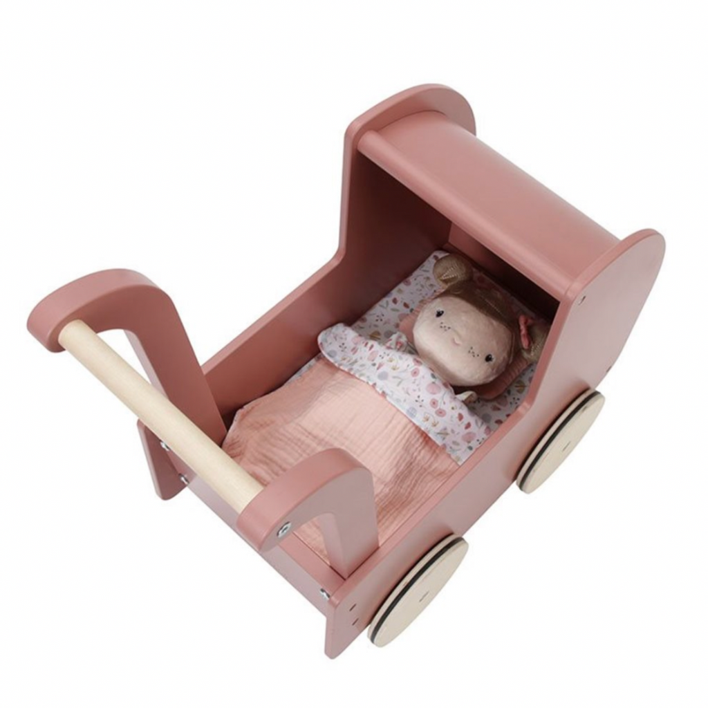 Little Dutch | Wooden Pram | Doll Pram | Pink Stroller | Bedding | Doll | Rosa | ChocoLoons