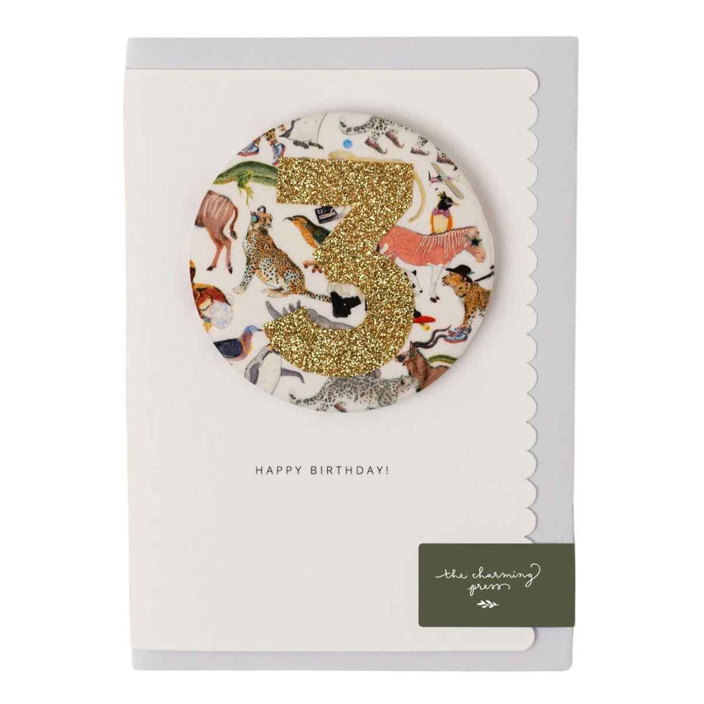 The Charming Press | Birthday Badge Card | Liberty Queue for the Zoo  Fabric | Age 3 | ChocoLoons