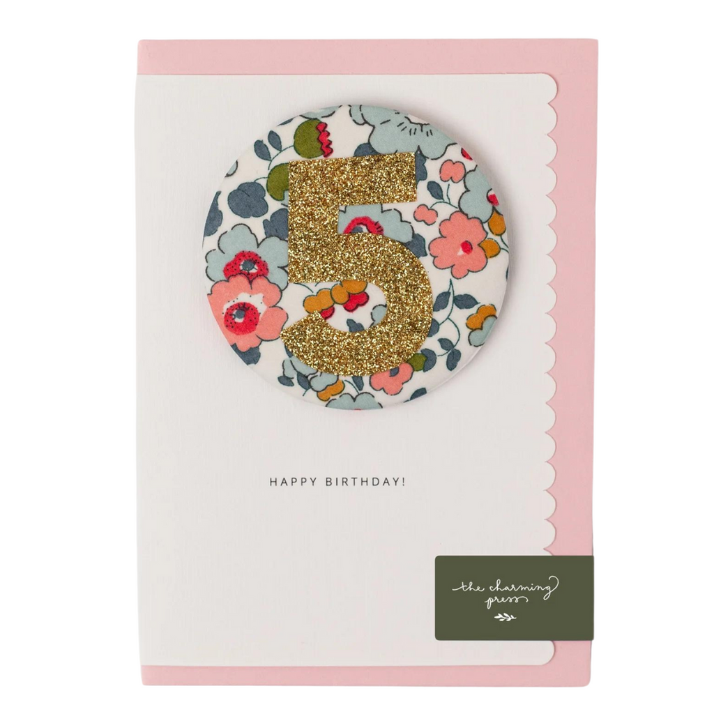 The Charming Press | Birthday Badge Card | Liberty Betsy Blue Fabric | Age 5 | ChocoLoons