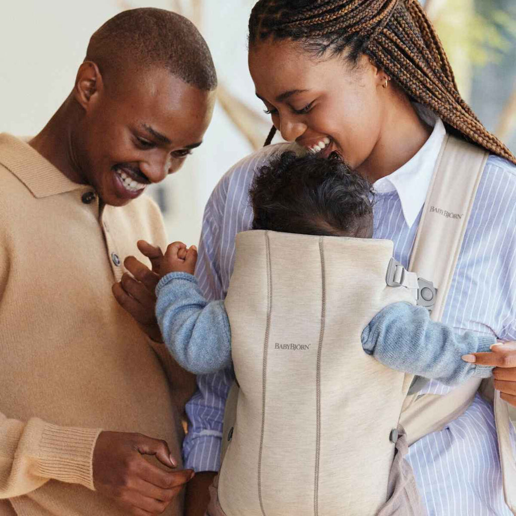 BabyBjörn | Family Using Baby Carrier Mini | Light Beige | ChocoLoons