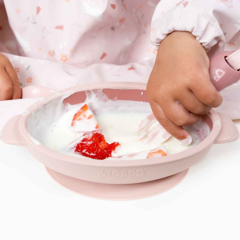 Bibado | Baby Eating From Silicone Suction Bowl | Blush | ChocoLoons