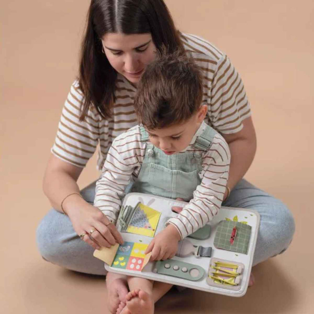 Taf Toys | Boy And Mum With Activity Buckles Board | ChocoLoons