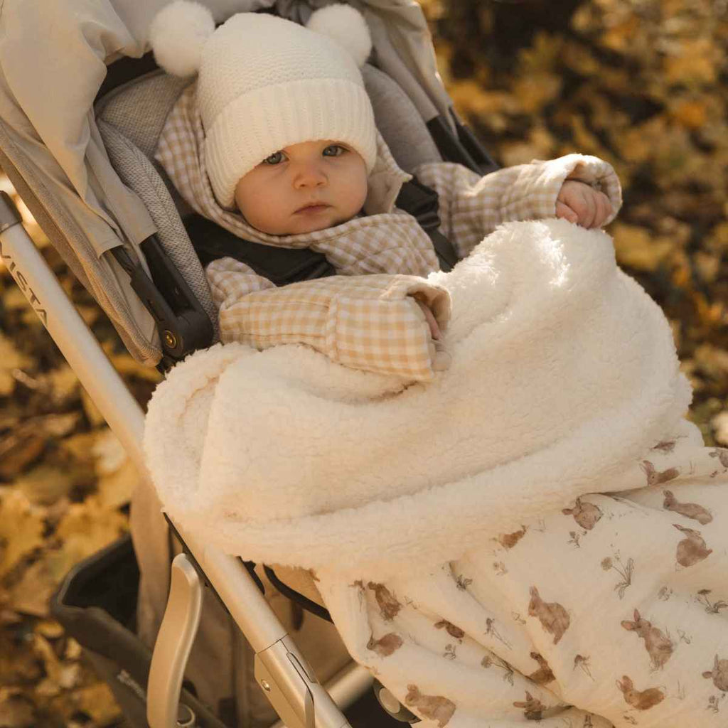Mama Shack | Baby With Muslin Sherpa Fleece Baby Blanket | Bunnies | ChocoLoons