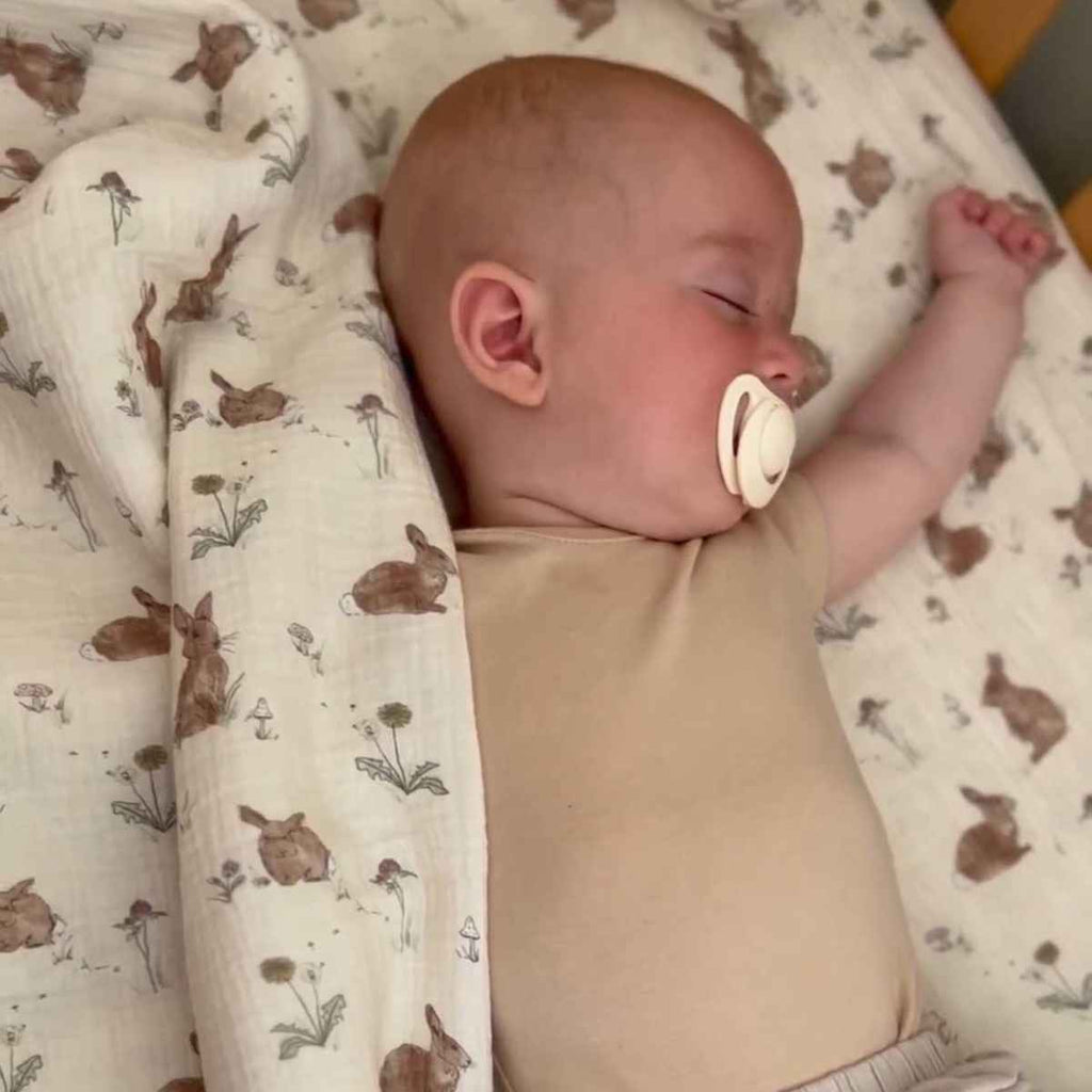Mama Shack | Baby With Muslin Swaddle Blanket | Bunnies | ChocoLoons