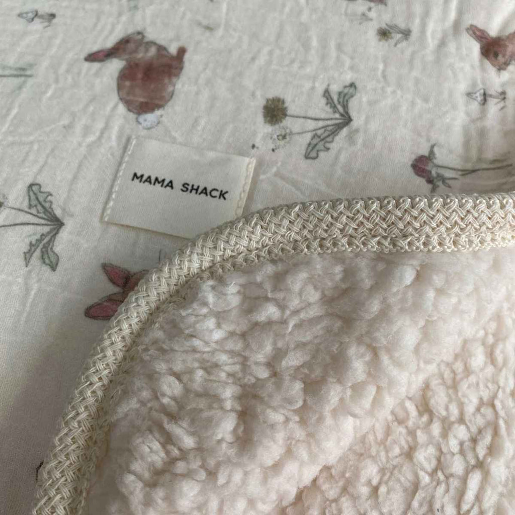 Mama Shack | Muslin Sherpa Fleece Baby Blanket | Bunnies | Material | ChocoLoons