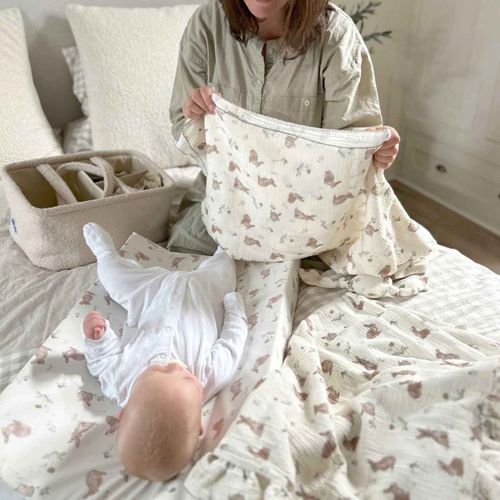 Mama Shack | Mother And Baby With Muslin Swaddle Blanket | Bunnies | ChocoLoons