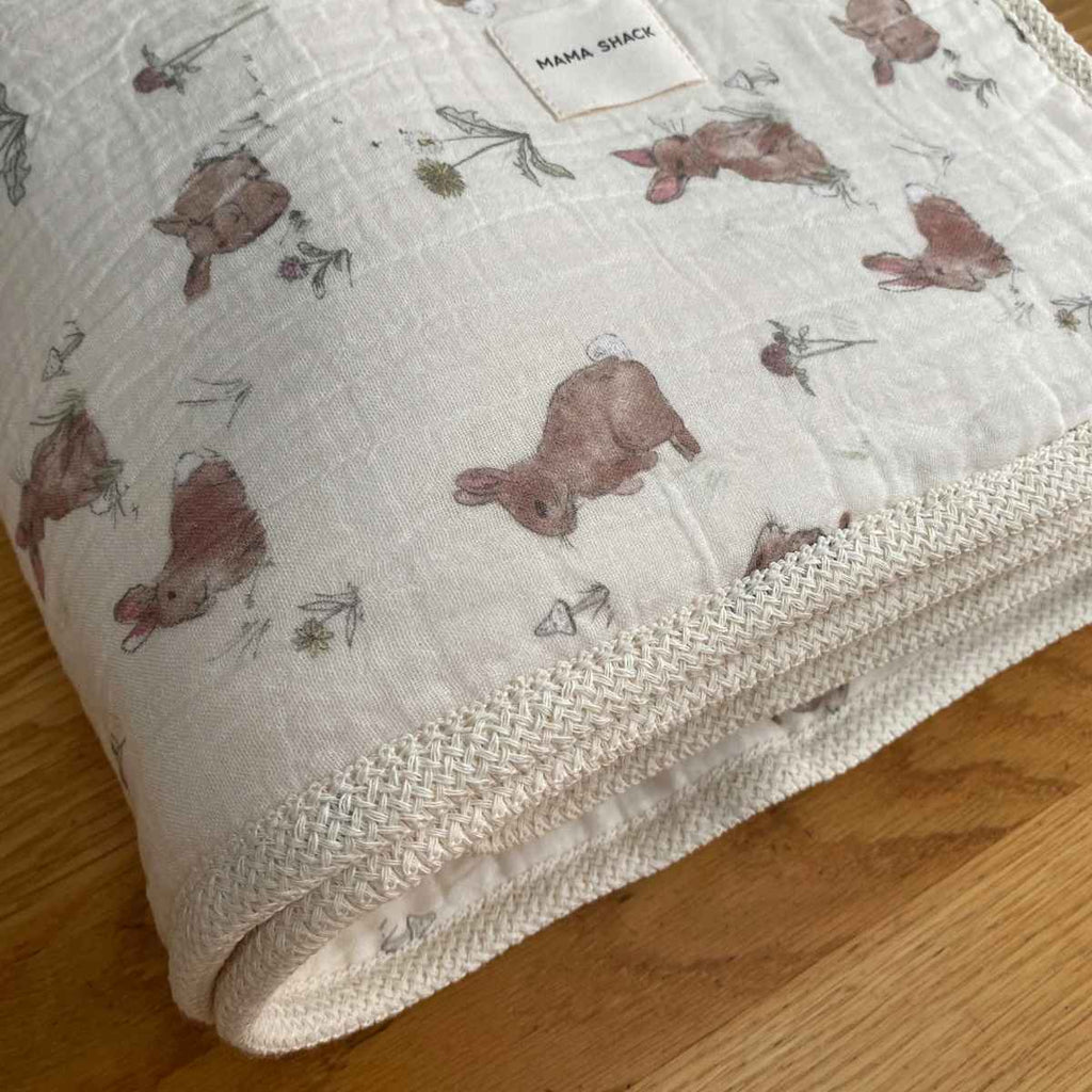 Mama Shack | Muslin Sherpa Fleece Baby Blanket | Bunnies | Design | ChocoLoons