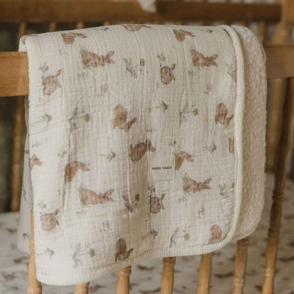 Mama Shack | Muslin Sherpa Fleece | Baby Blanket | Bunnies | ChocoLoons