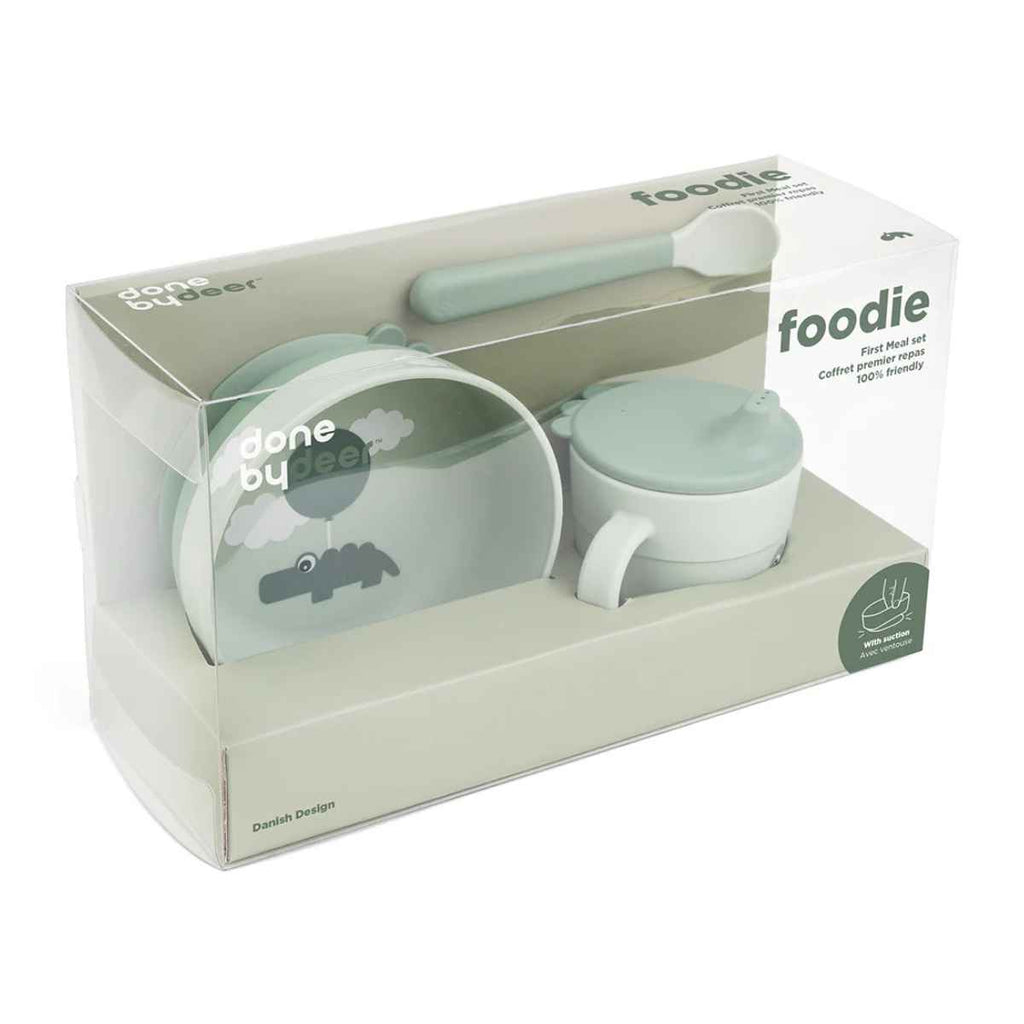 Done by Deer | Foodie First Meal Set w/Suction In Box | Happy Clouds | Green | ChocoLoons