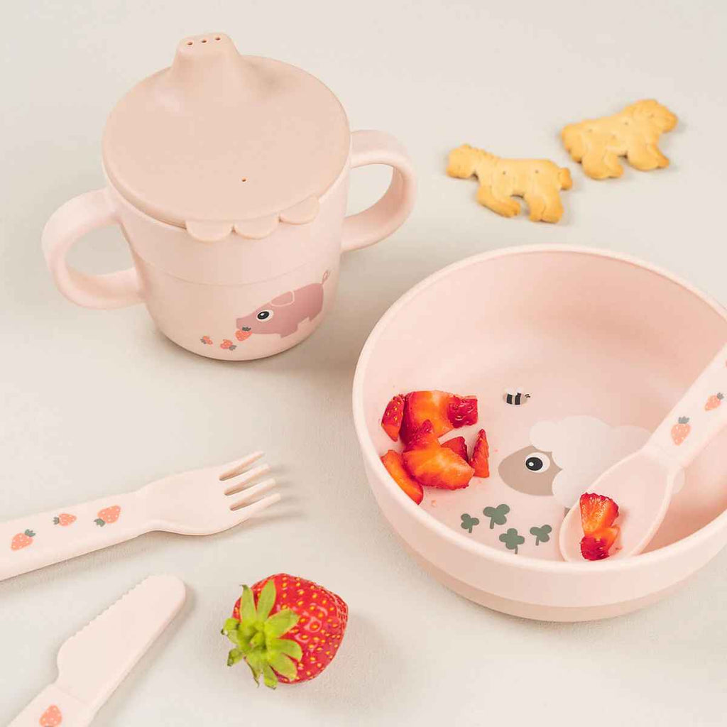 Done by Deer | Foodie Spout Cup With Feeding Set | Tiny Farm | Powder | ChocoLoons
