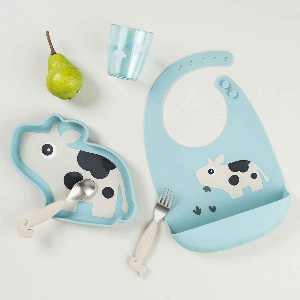 Done by Deer | Silicone Bib With Cutlery | Dotti | Blue | ChocoLoons