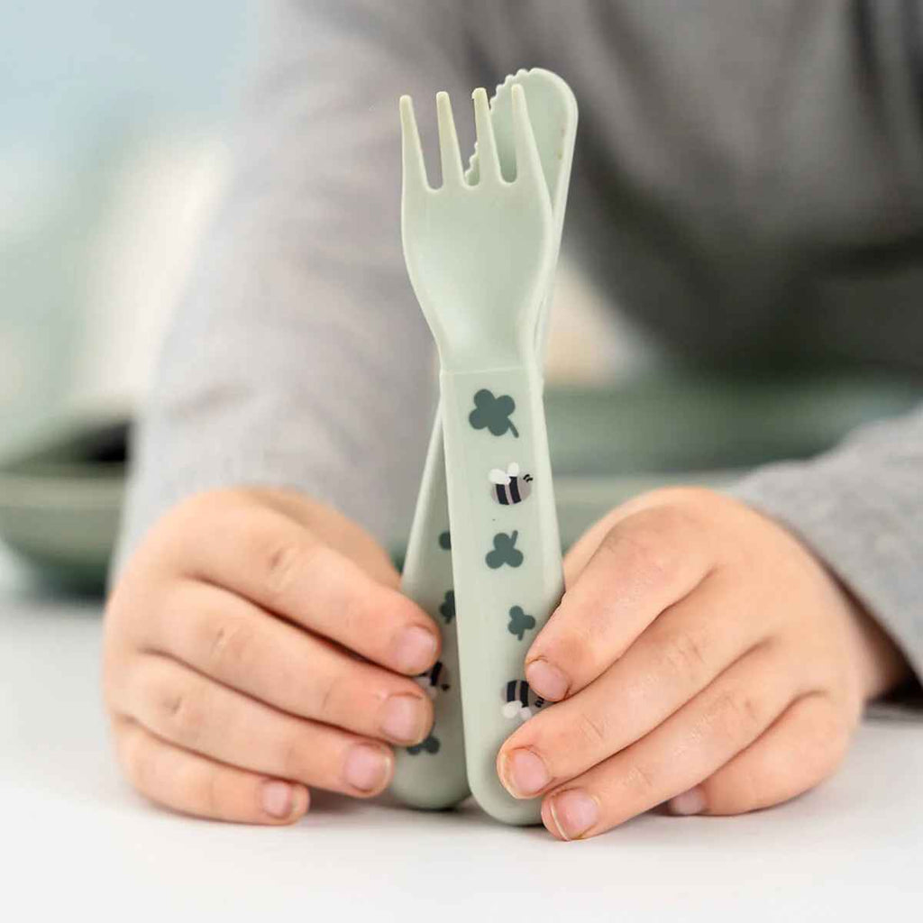 Done by Deer | Foodie Dinner Set w/Suction | Child Holding Cutlery | ChocoLoons
