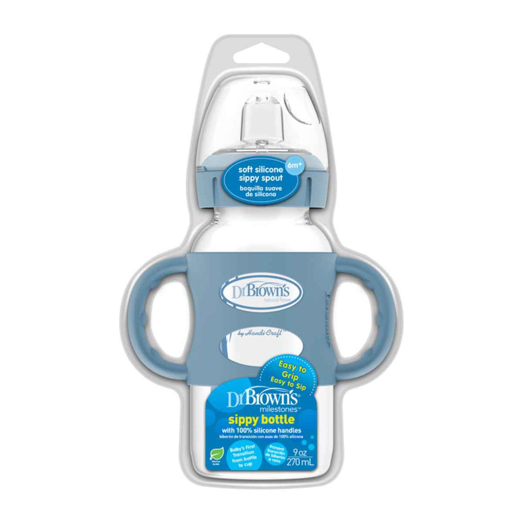 Dr Brown's | Milestones™ Sippy Spout Bottle | 270ml | Silicone Handles | Blue | In Packaging | ChocoLoons