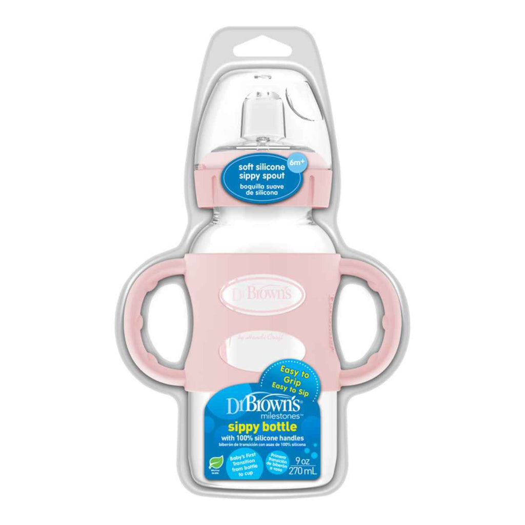Dr Brown's | Milestones™ Sippy Spout Bottle | 270ml | w/ Silicone Handles | Pink | In Packaging | ChocoLoons