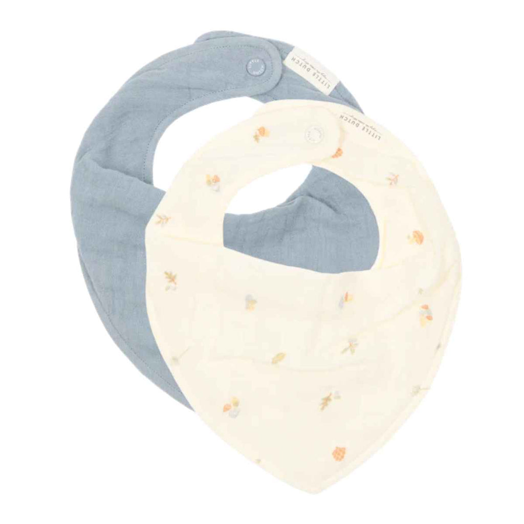 Little Dutch | Bandana Bib Muslin Set of 2 | Forest Treasures & Denim Blue | ChocoLoons