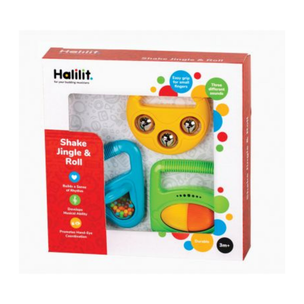 Halilit | Shake Jingle & Roll Gift Set | Musical Shapes | Boxed View | ChocoLoons