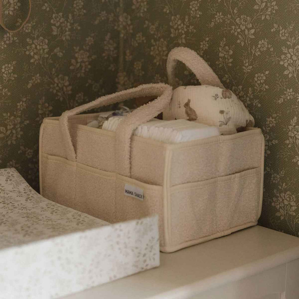 Mama Shack | Nappy Caddy with Pockets | Ivory Teddy Fleece | ChocoLoons