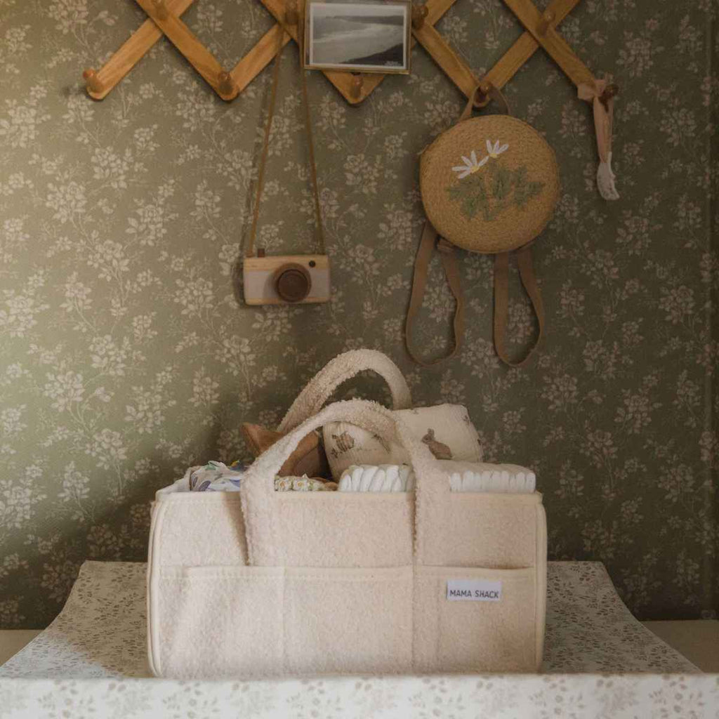 Mama Shack | Organised Nappy Caddy with Pockets | Teddy Fleece | Ivory | ChocoLoons