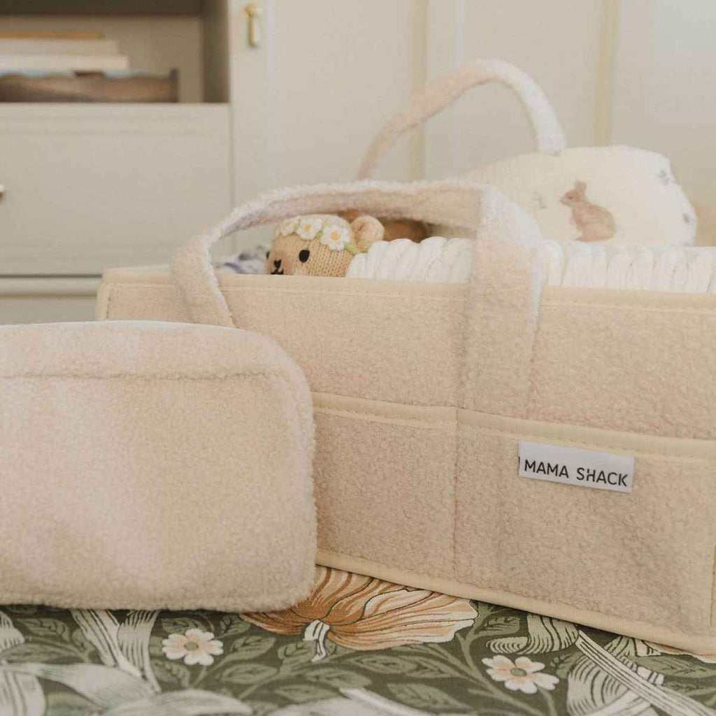 Mama Shack | Ivory Nappy Caddy with Pockets | Teddy Fleece | ChocoLoons