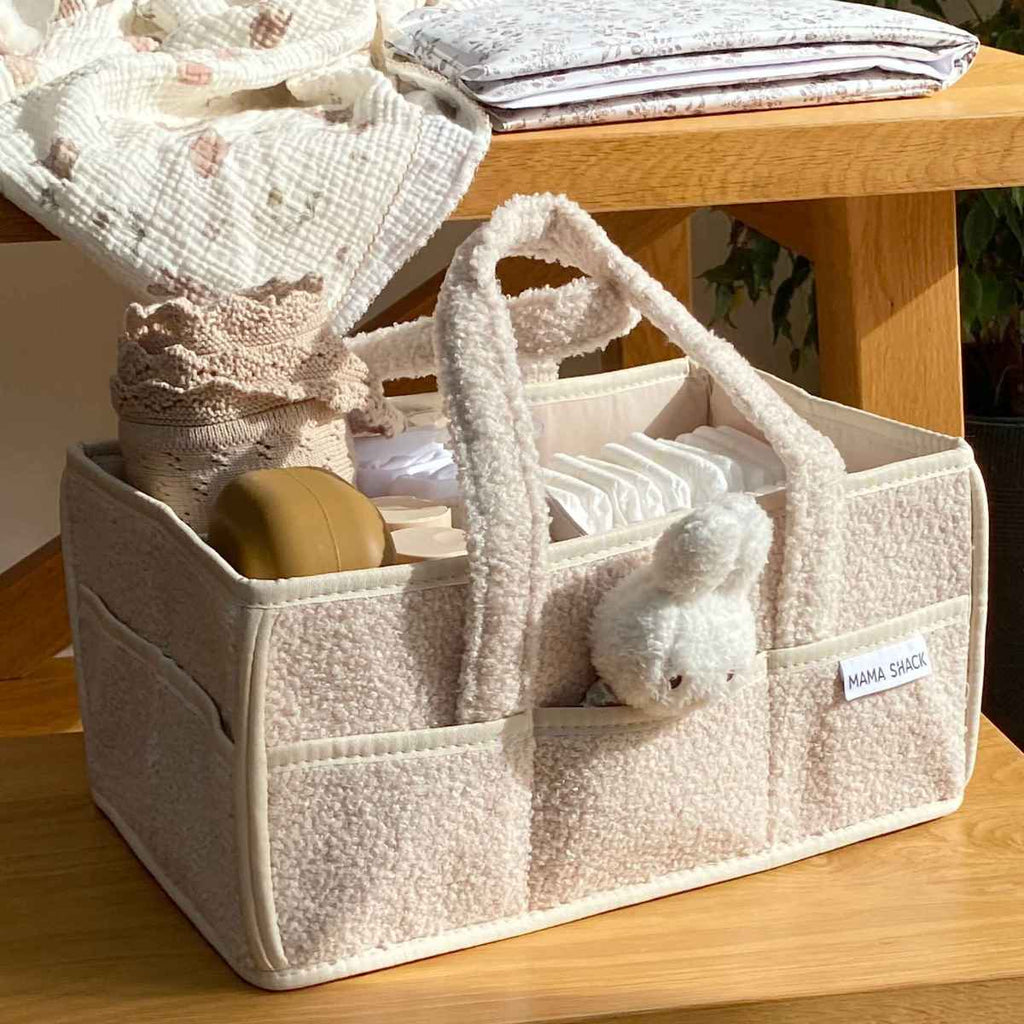 Mama Shack | Nappy Caddy with Pockets | Teddy Fleece | Ivory | ChocoLoons