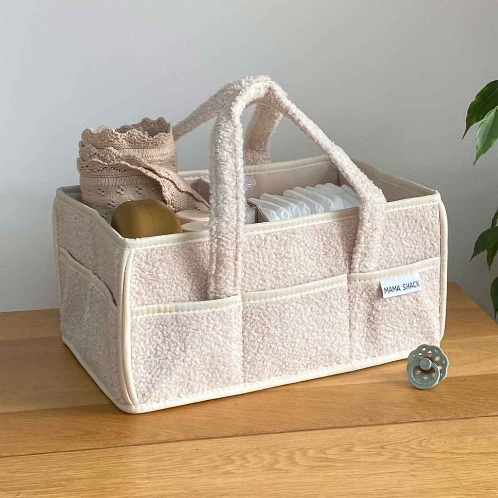 Mama Shack | Nappy Caddy with Pockets | Teddy Fleece | Ivory | ChocoLoons