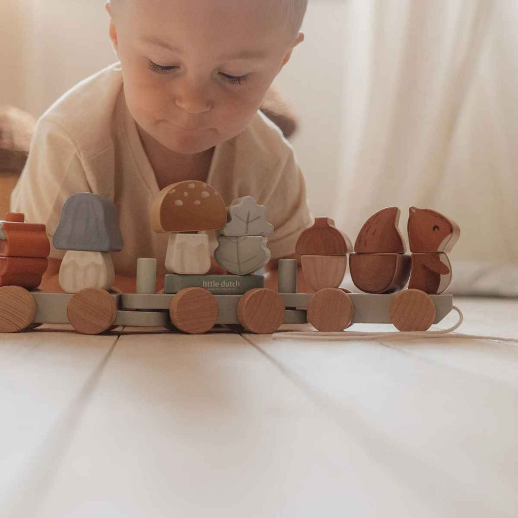 Little Dutch | Child Playing With Stacking Train | Forest Friends | ChocoLoons