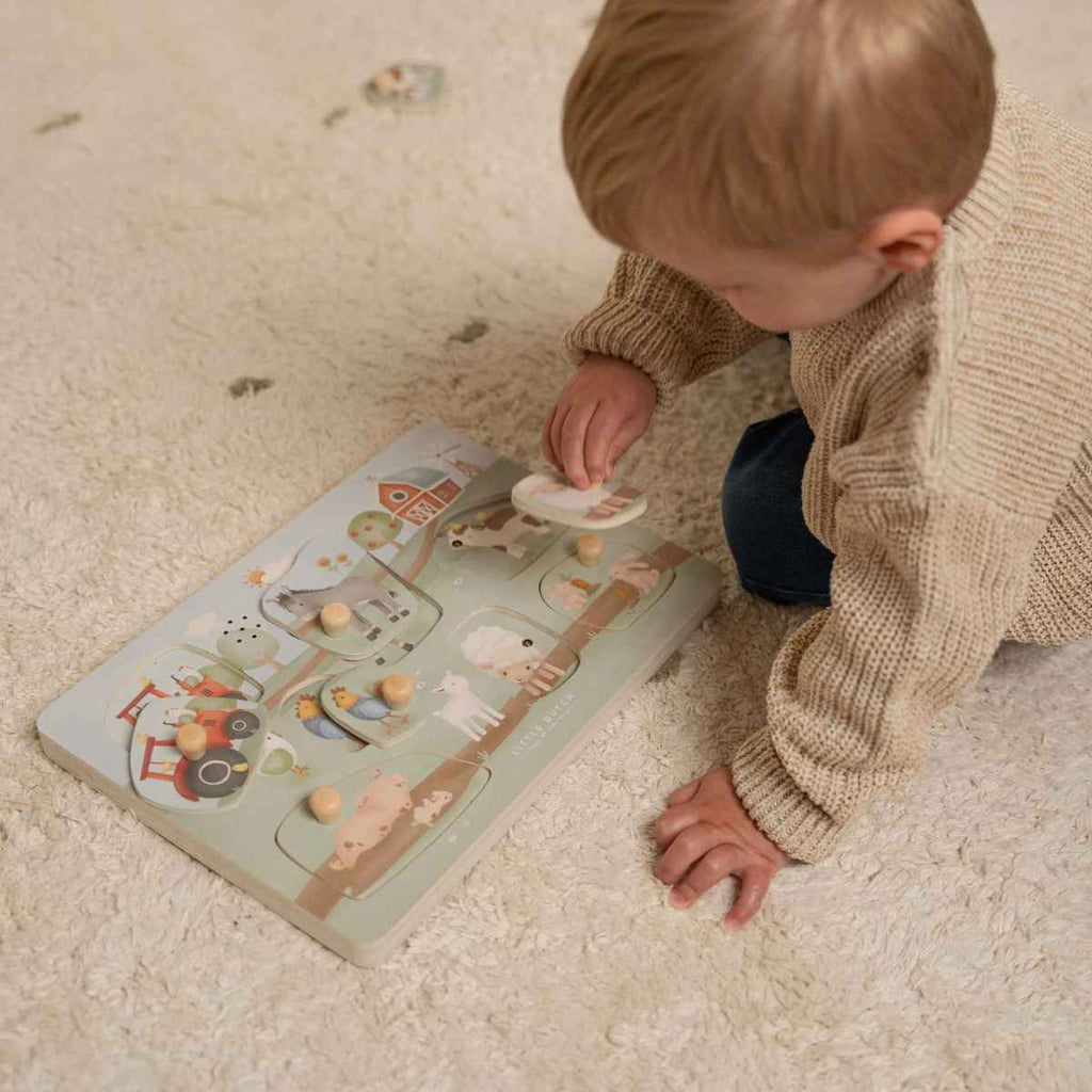 Little Dutch | Baby Playing With Wooden Sound Puzzle | Little Farm | ChocoLoons
