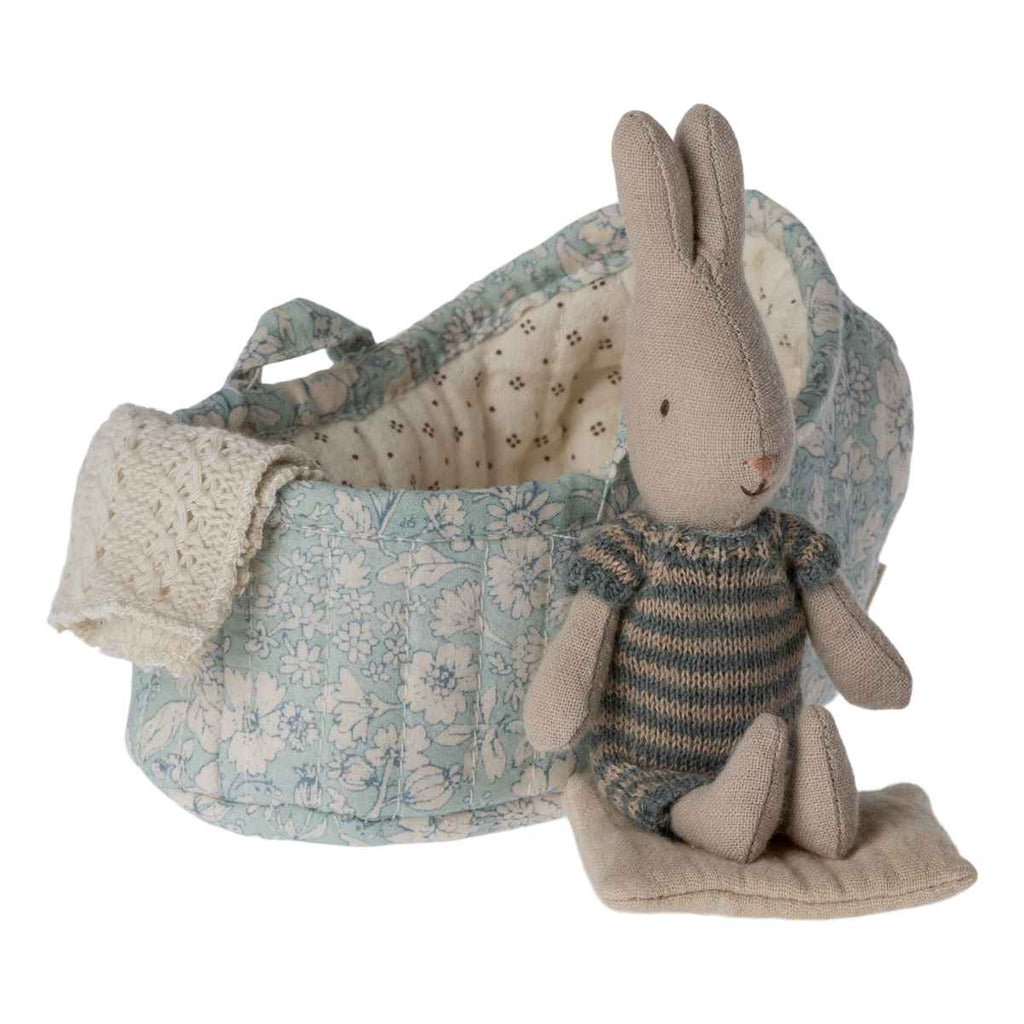 Maileg | Rabbit In Carry Cot | Dark Blue + Cream | ChocoLoons