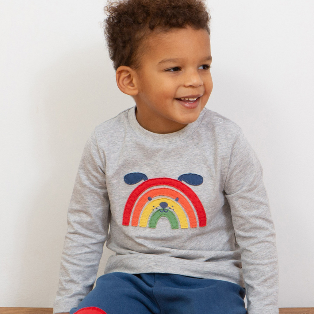 Kite Clothing | Boy Wearing Rainbow Pup T-Shirt | ChocoLoons