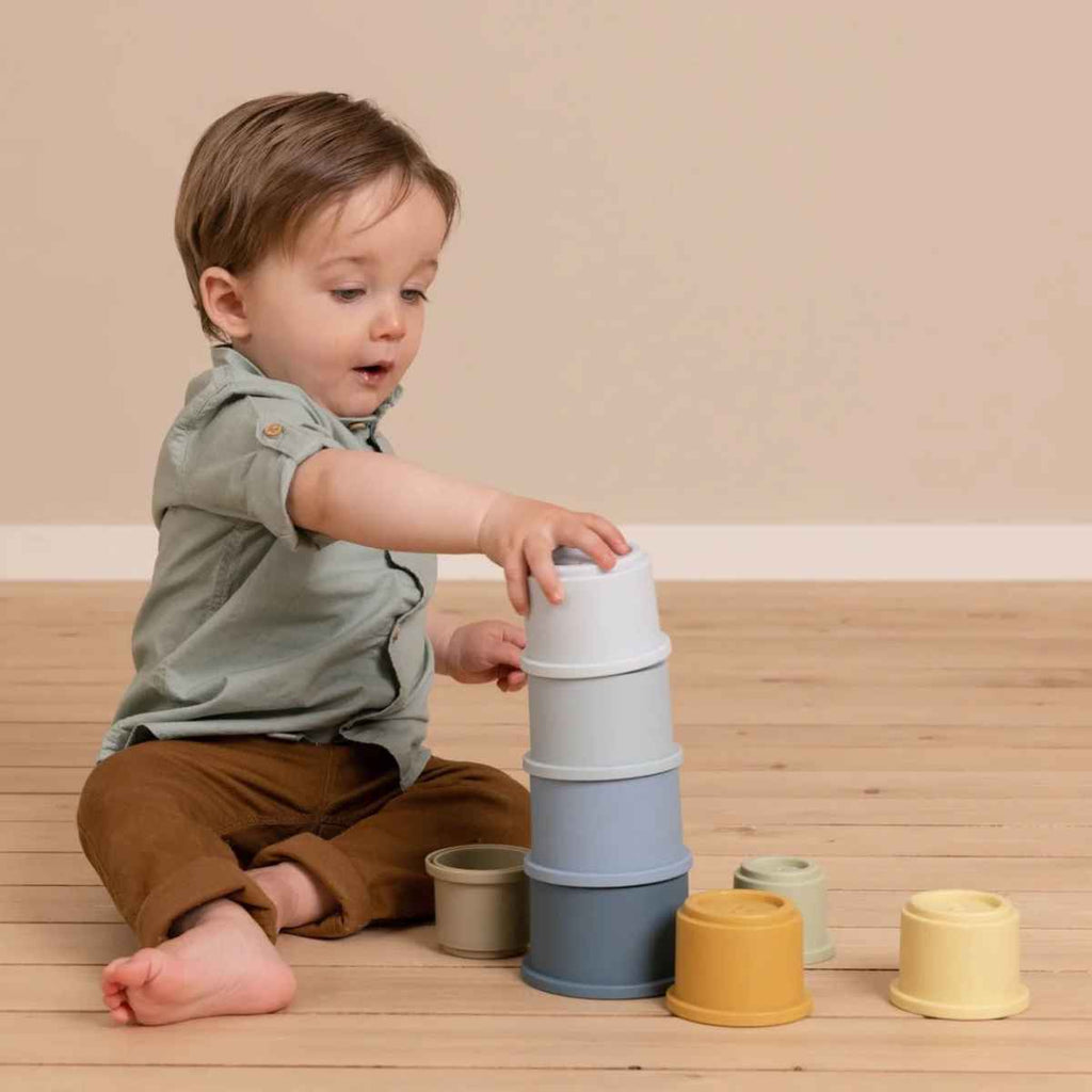 Little Dutch | Baby Playing With Blue Stacking Cups | ChocoLoons