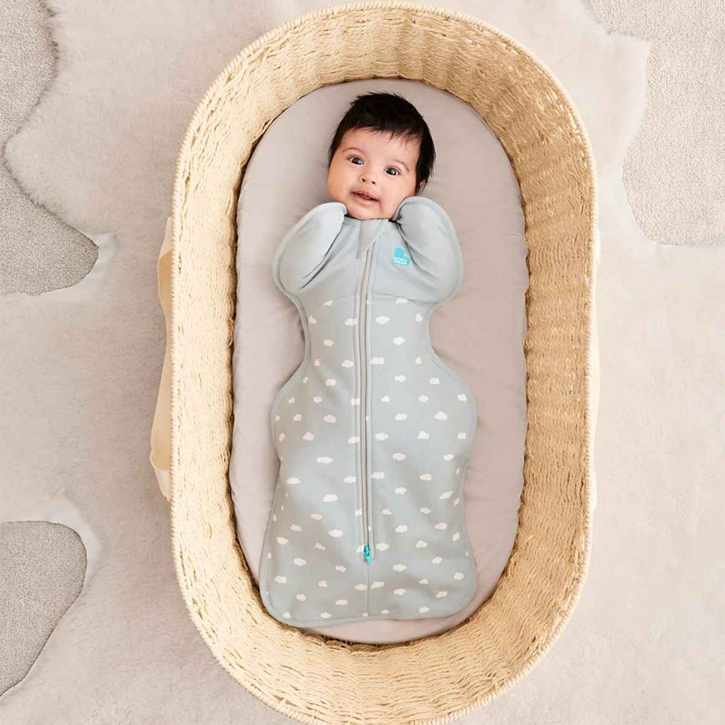Love To Dream | Baby In Swaddle Up 1.5T Stretch Cotton Fleece | Mini Cloud Olive | ChocoLoons