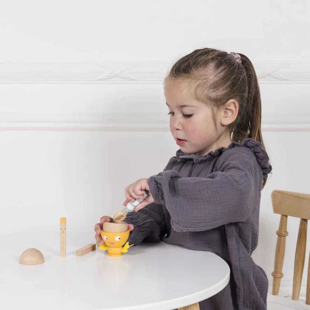 Le Toy Van | Wooden Egg Cup Toy Set | Girl playing with set | ChocoLoons