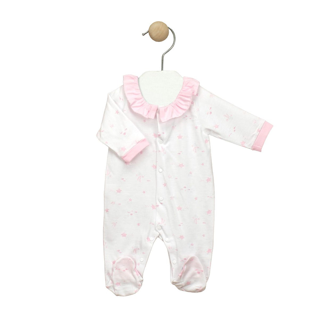 Babidu | Baby Girls Pink & White Frills Collar Babygrow | ChocoLoons