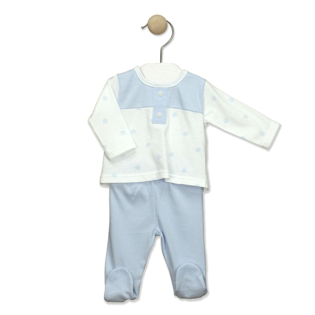 Babidu | 2 PC Sky Blue & White long sleeved top with sky blue trousers with toes in | ChocoLoons 