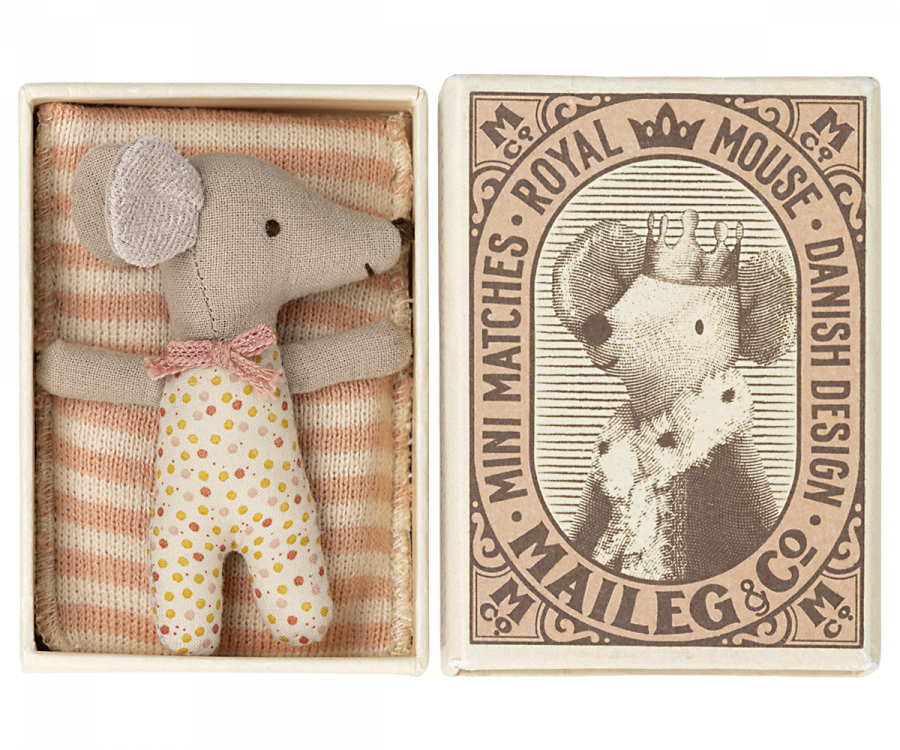 Maileg | Sleepy/Wakey Baby Mouse In Matchbox | Rose | ChocoLoons