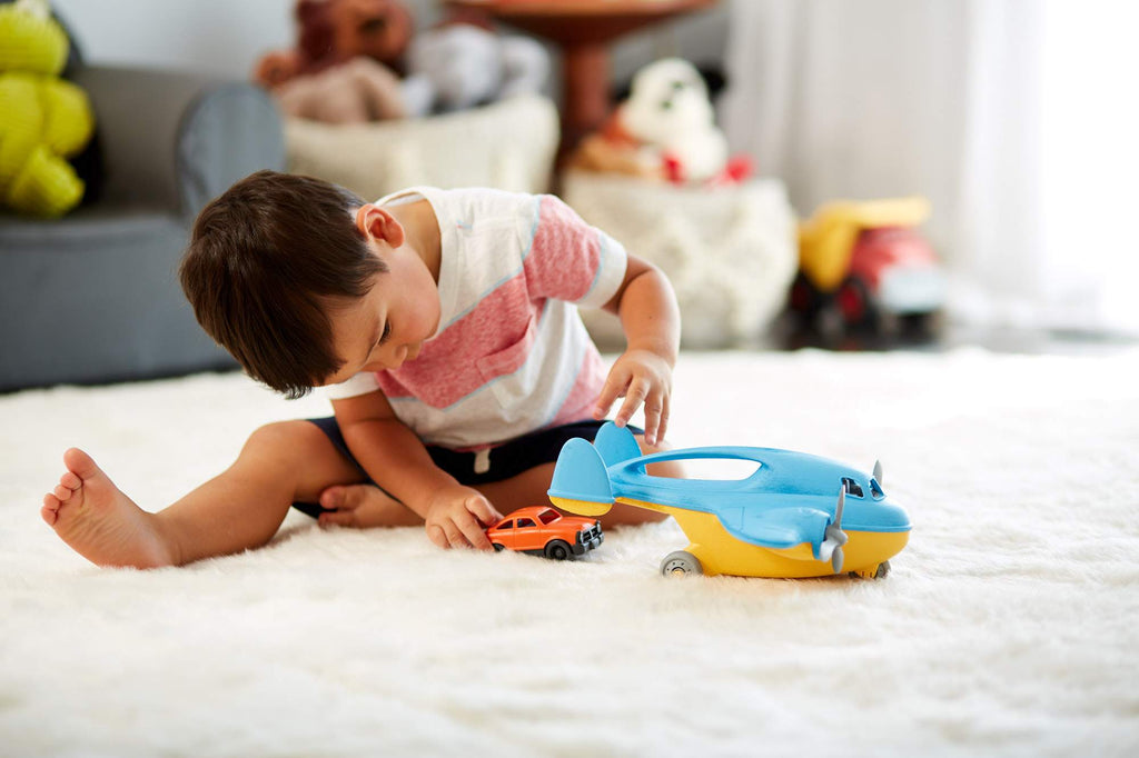 Boy Playing With Green Toys Cargo Plane And Car | Chocoloons