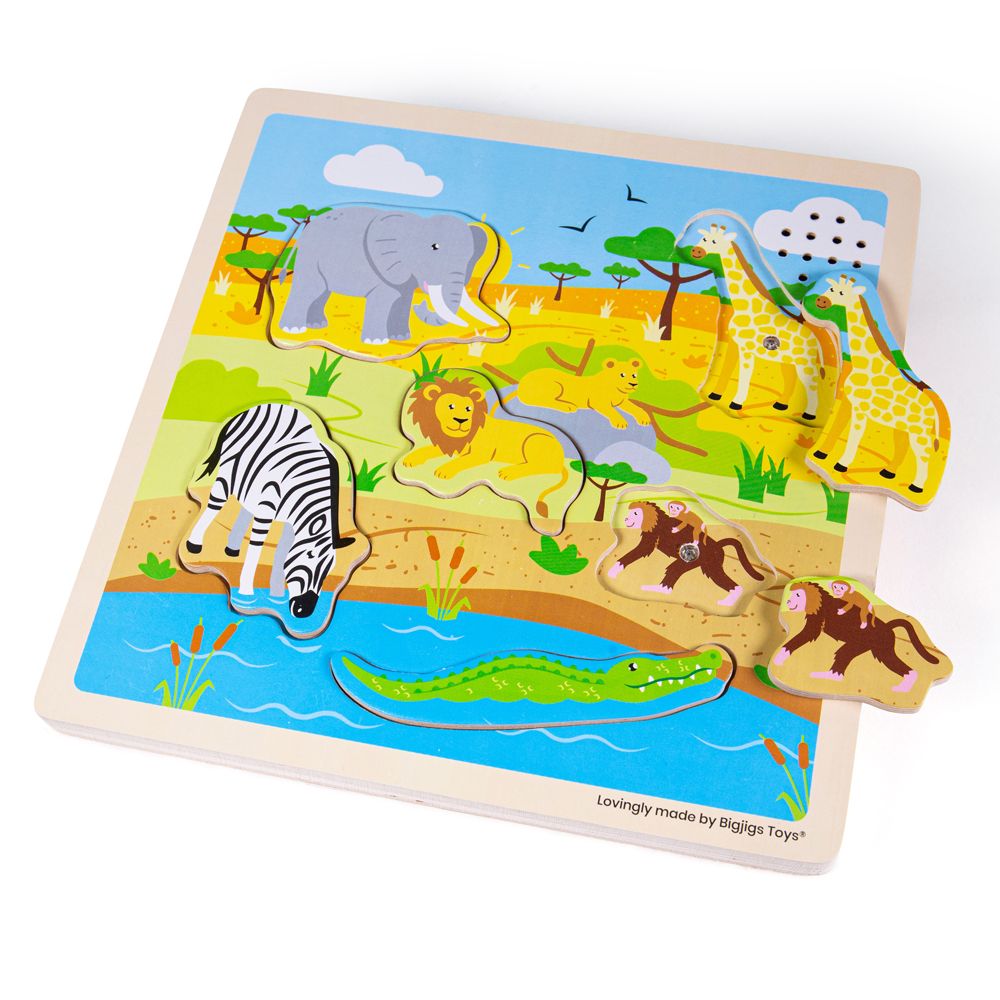 Bigjigs Wooden Safari Sound Jigsaw Puzzle | Chocoloons