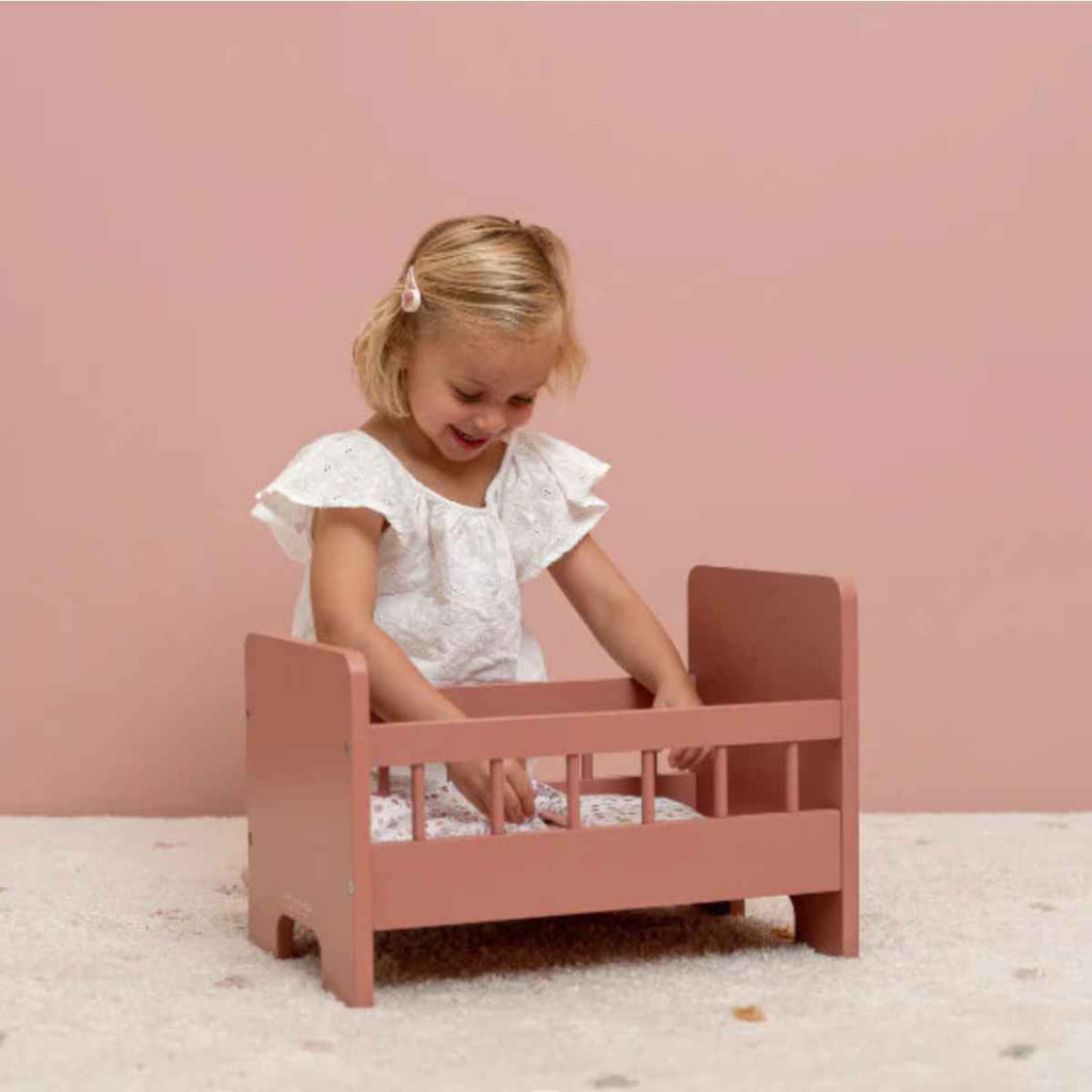 Little Dutch | Girl Playing With Wooden Doll Bed | ChocoLoons